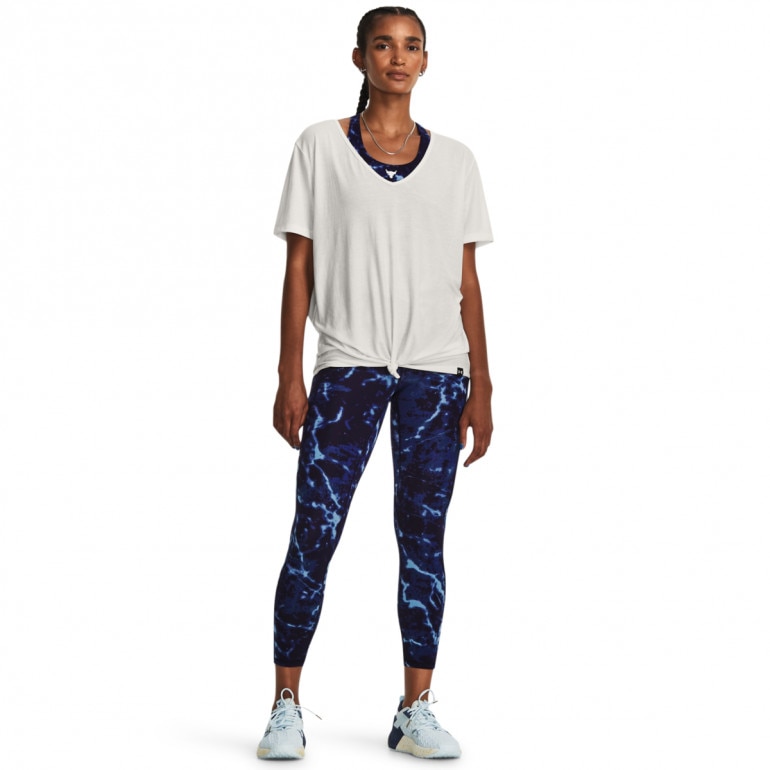 Damska koszulka treningowa Under Armour Project Rock Completer Deep V T - kremowa