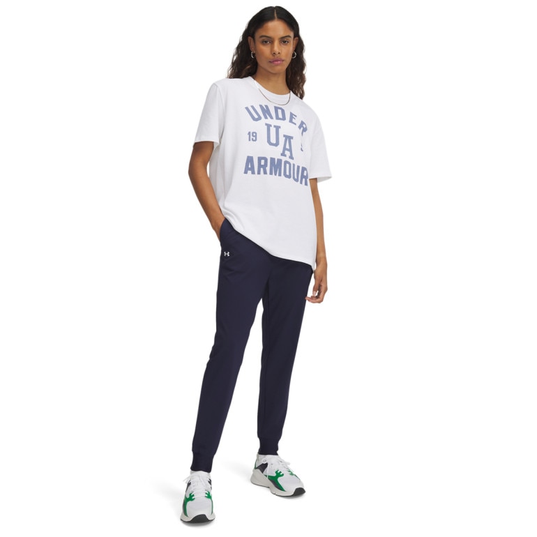 Damska koszulka z nadrukiem Under Armour UA HWT OS Collegiate SS - biała