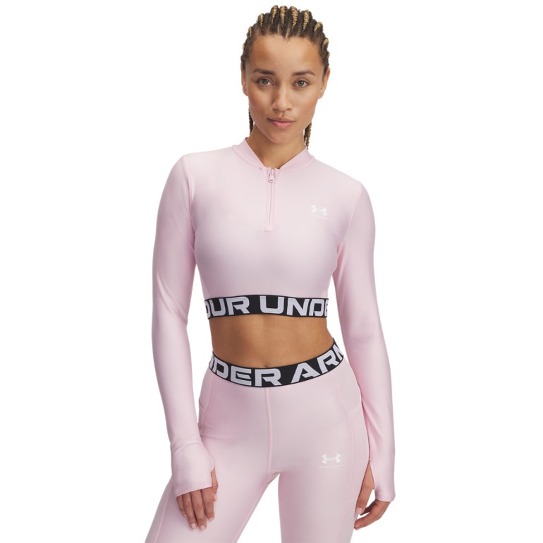 Damski longsleeve treningowy Under Armour Heatgear Rib 1/4 Zip Ls - różowy