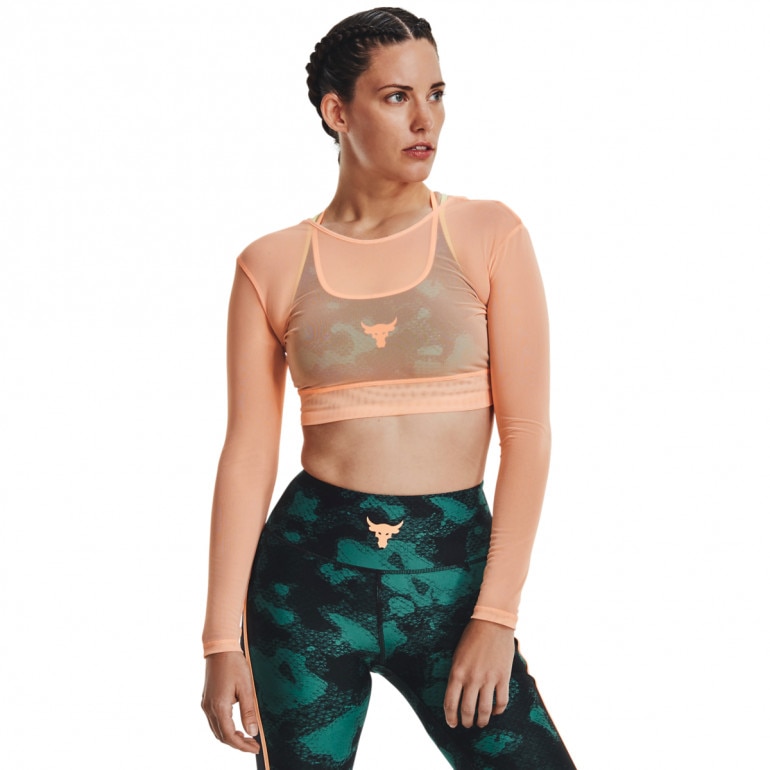 Damski longsleeve treningowy UNDER ARMOUR Project Rock Sheer Mesh LS - łososiowy