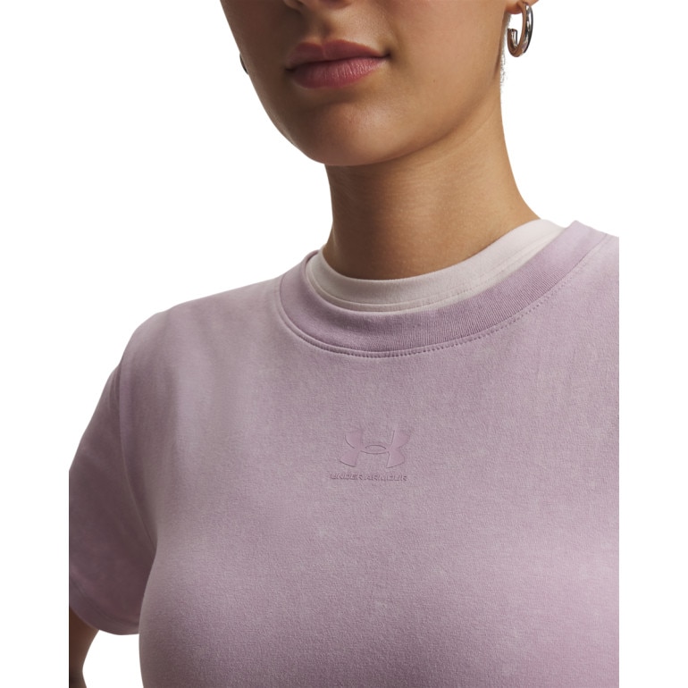 Damski t-shirt bez nadruku Under Armour Rival Cotton Wash SS - fioletowy