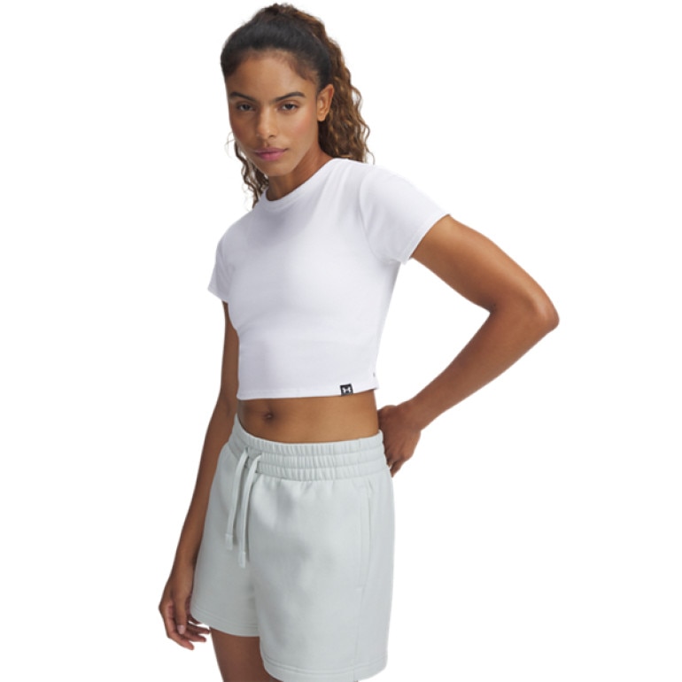 Damski t-shirt crop top Under Armour UA Rival Rib Baby Tee - biały 