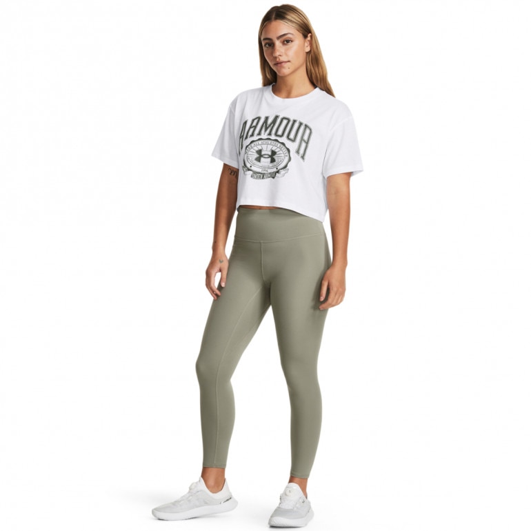 Damski t-shirt z nadrukiem Under Armour UA Collegiate Crest Crop SS - biały