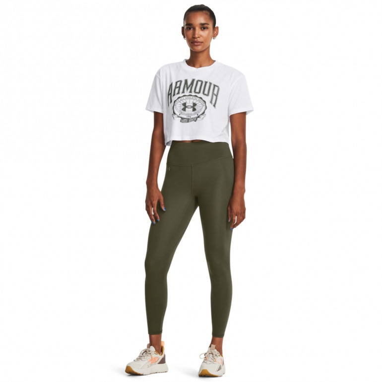 Damski t-shirt z nadrukiem Under Armour UA Collegiate Crest Crop SS - biały
