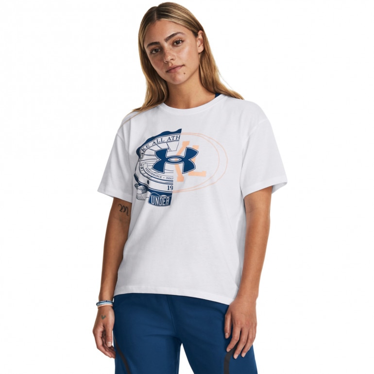 Damski t-shirt z nadrukiem Under Armour UA Make All Heavyweight SS - biały