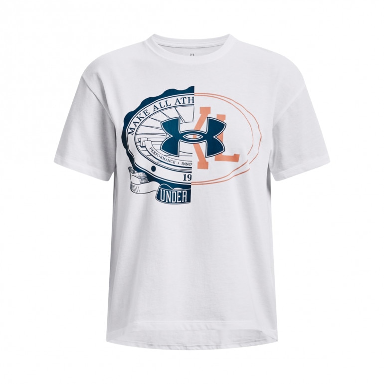 Damski t-shirt z nadrukiem Under Armour UA Make All Heavyweight SS - biały