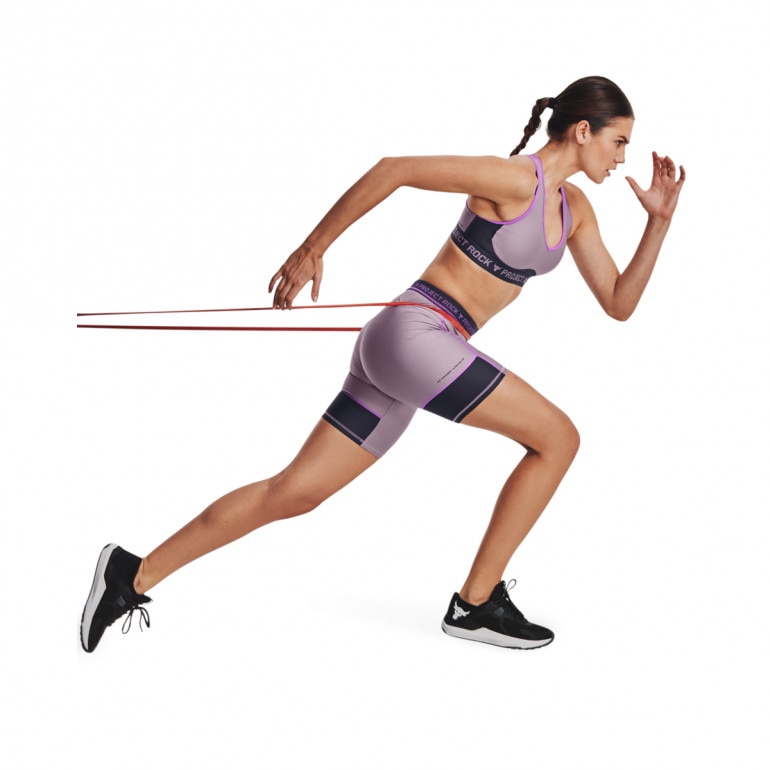 Damskie kolarki treningowe Under Armour Project Rock UA Bike Short - fioletowe