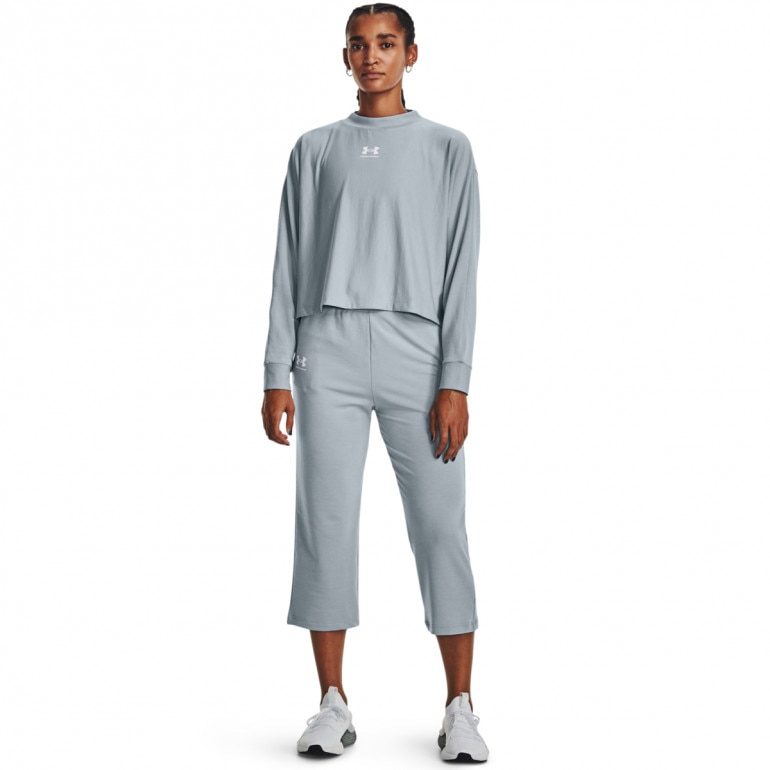 Damskie spodnie treningowe Under Armour UA Rival Terry Flare Crop Pants- szare