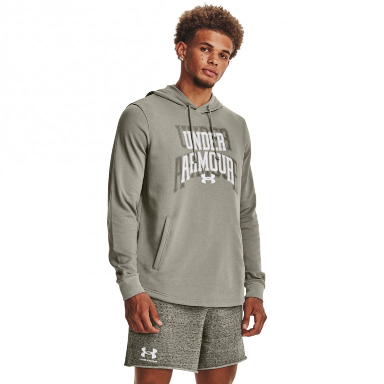 Męska bluza dresowa nierozpinana z kapturem Under Armour UA Rival Terry Graphic HD - oliwkowa