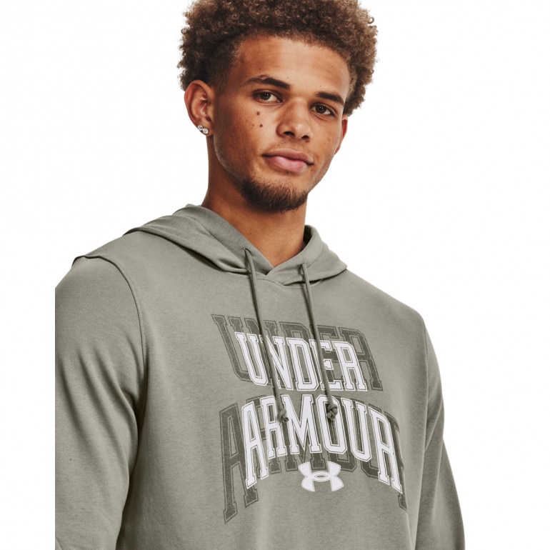 Męska bluza dresowa nierozpinana z kapturem Under Armour UA Rival Terry Graphic HD - oliwkowa