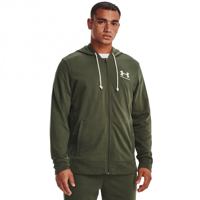 Męska bluza dresowa rozpinana z kapturem UNDER ARMOUR UA Rival Terry LC FZ - oliwkowa/khaki