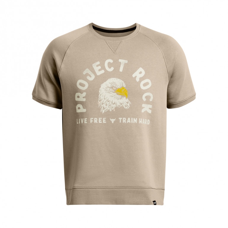 Męska bluza treningowa z krótkim rękawem Under Armour Project Rock Eagle Grphc SS Crew - beżowa