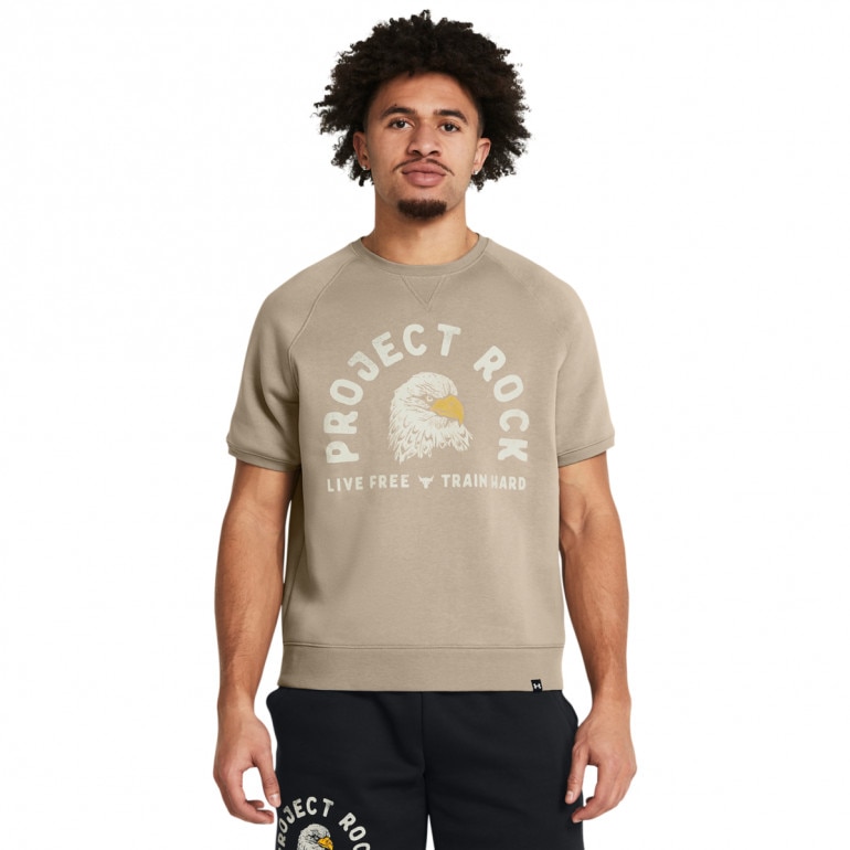 Męska bluza treningowa z krótkim rękawem Under Armour Project Rock Eagle Grphc SS Crew - beżowa