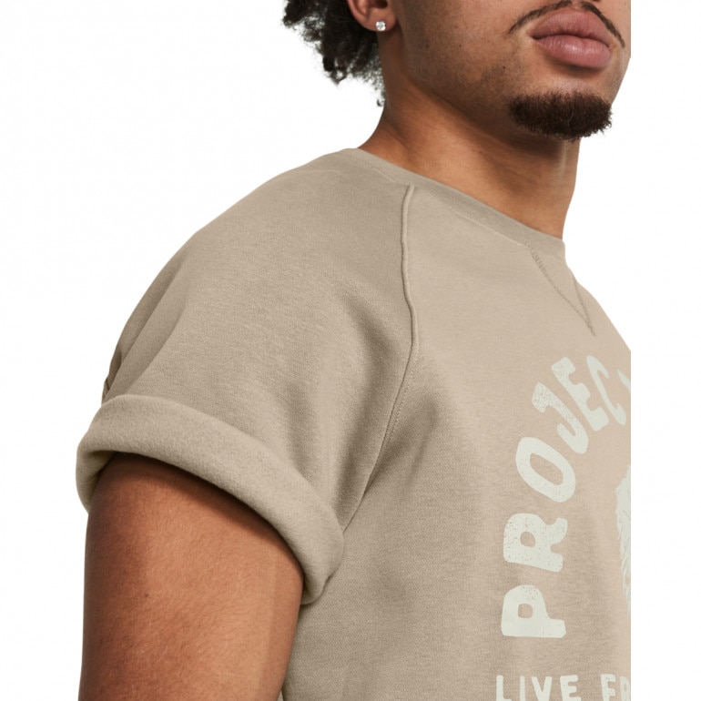 Męska bluza treningowa z krótkim rękawem Under Armour Project Rock Eagle Grphc SS Crew - beżowa