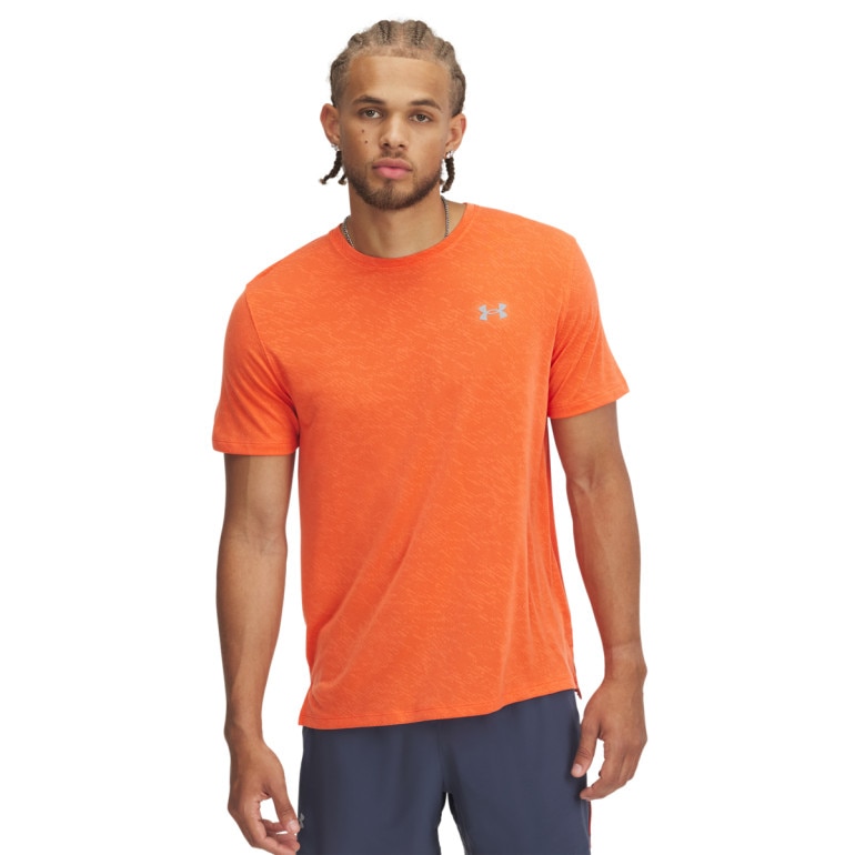 Męska koszulka do biegania Under Armour UA Launch Camo Shortsleeve - pomarańczowa