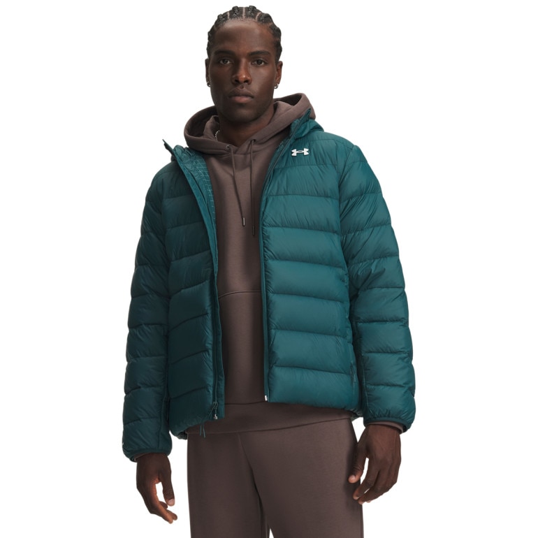 Męska kurtka puchowa Under Armour LEGEND DOWN HOODED JACKET - turkusowa