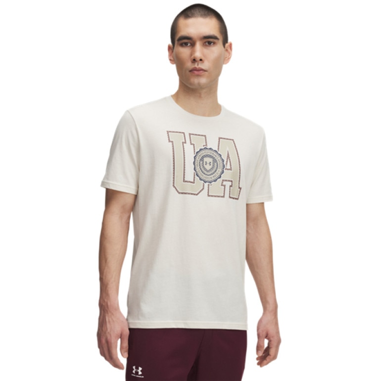 Męski t-shirt z nadrukiem Under Armour UA College Crest Logo - beżowy