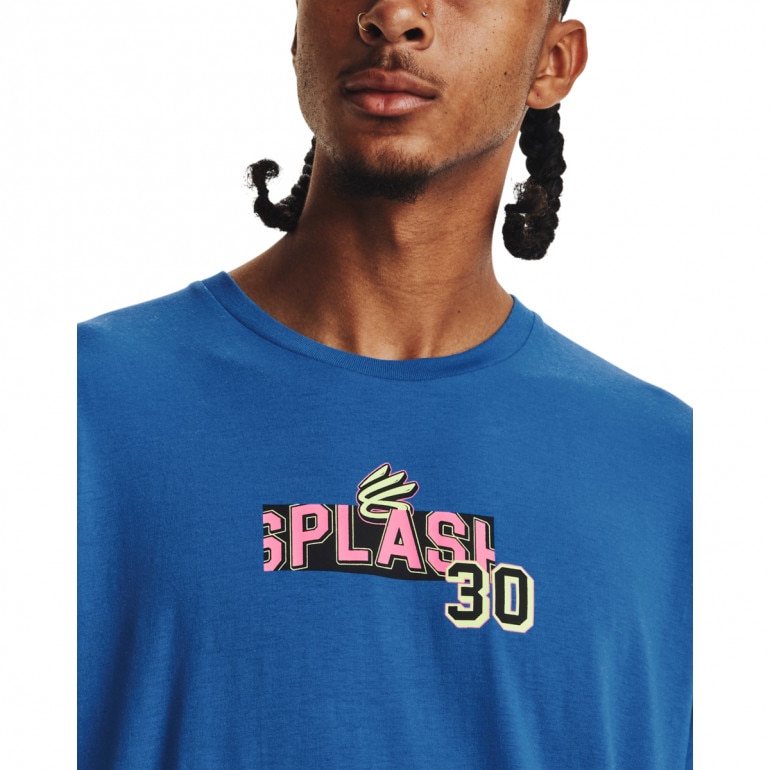 Męski t-shirt z nadrukiem Under Armour UA Curry Splash Party SS - niebieski