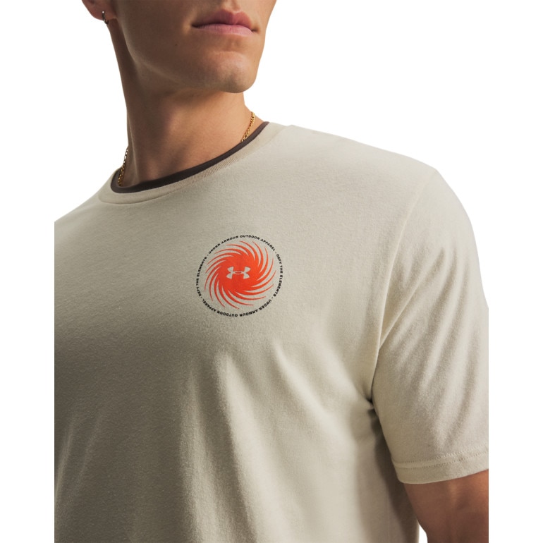 Męski t-shirt z nadrukiem Under Armour UA Defy The Elements - beżowy