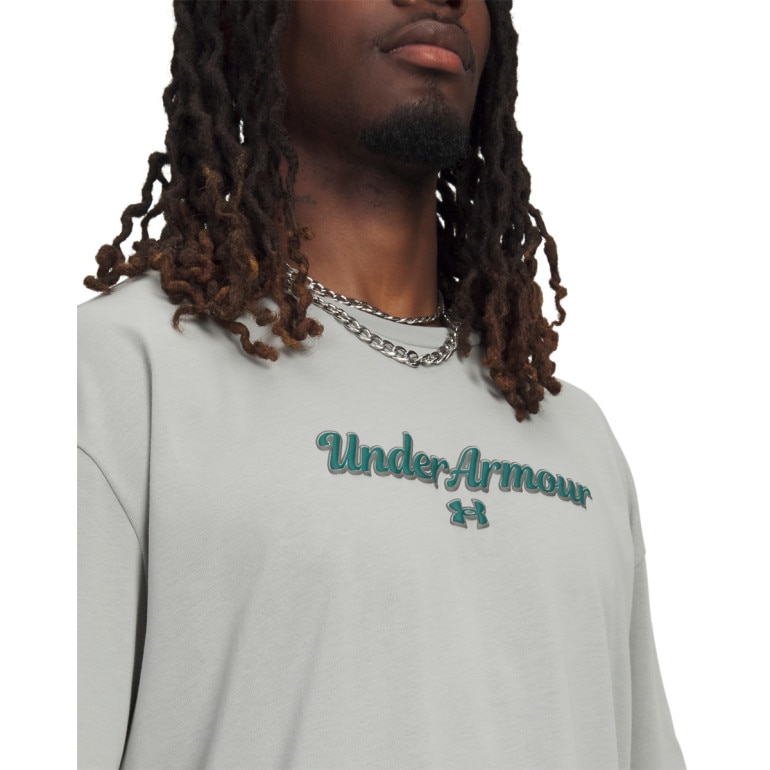 Męski t-shirt z nadrukiem Under Armour UA Heavyweight Wordmark - szary