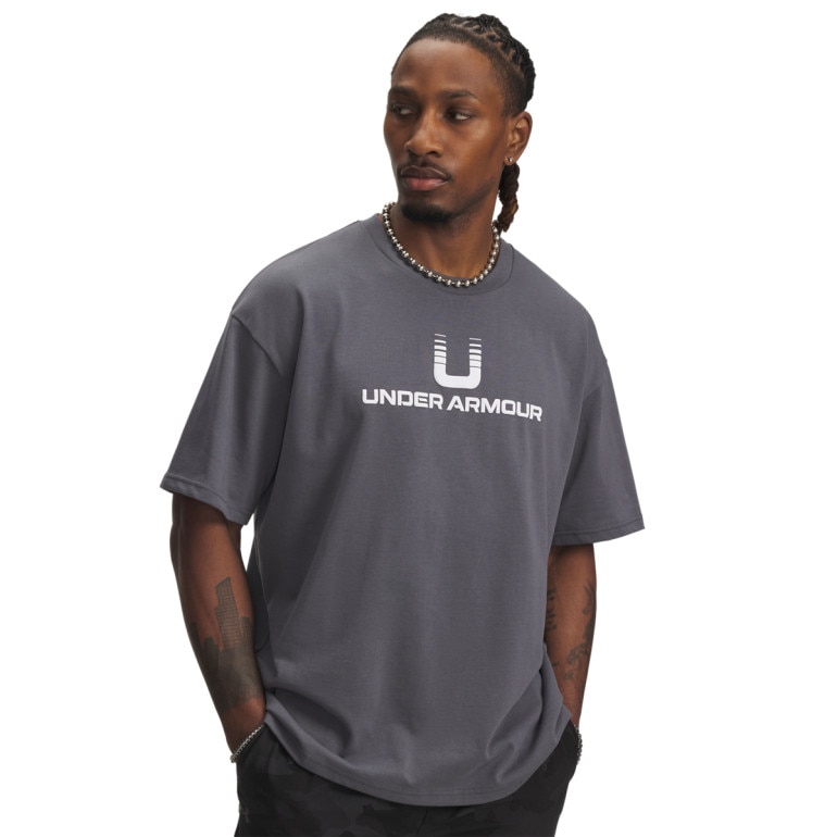Męski t-shirt z nadrukiem Under Armour UA HWT U LOGO SS - szary
