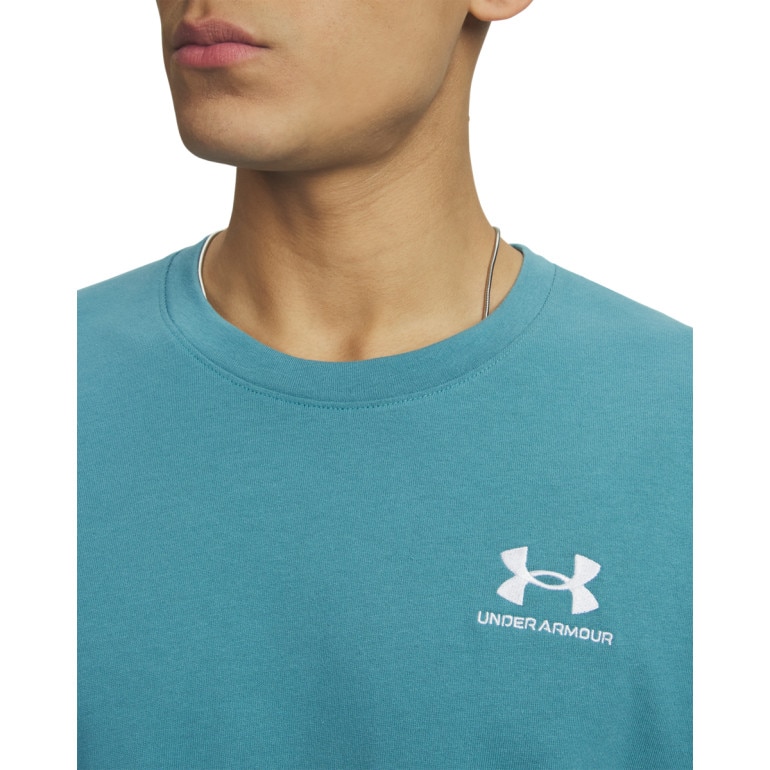 Męski t-shirt z nadrukiem Under Armour UA Logo Emb Heavyweight SS - niebieski