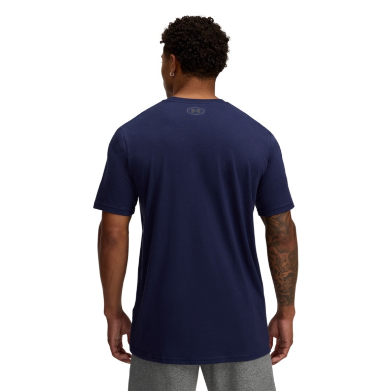 Męski t-shirt z nadrukiem Under Armour UA M LC Strip Logo SS - granatowy