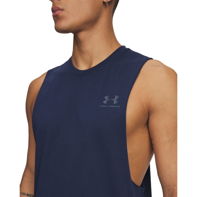 Męski top treningowy Under Armour UA Left Chest Cut Off Tank - granatowy