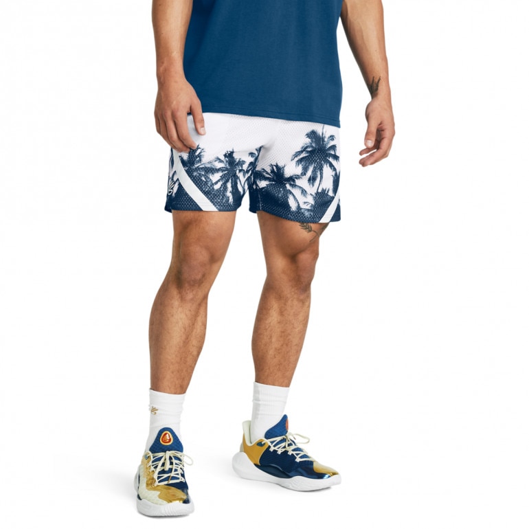 Męskie spodenki do koszykówki Under Armour UA Curry Mesh Short 3 - białe 