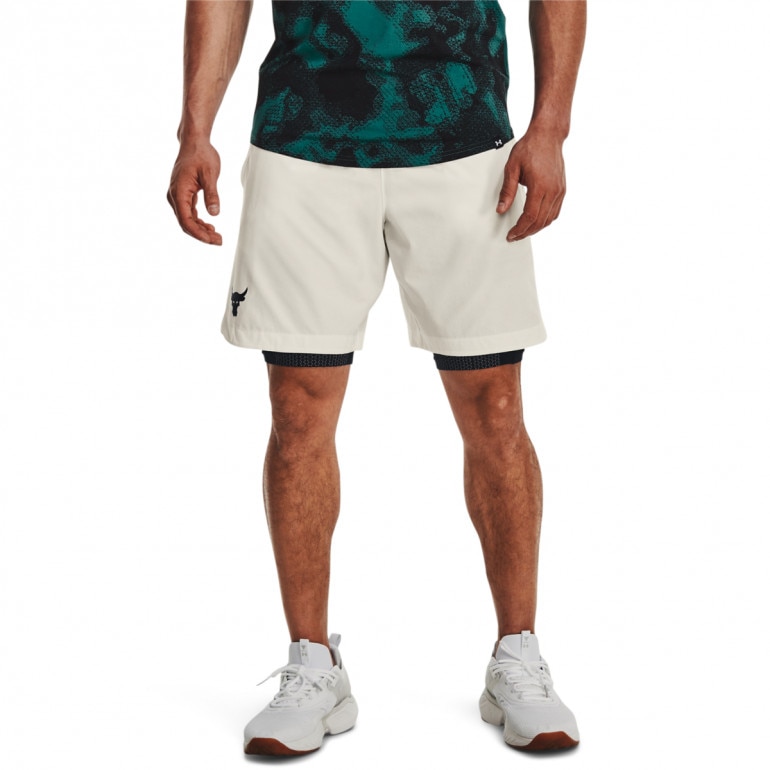 Męskie spodenki treningowe Under Armour Project Rock Woven Shorts - kremowe