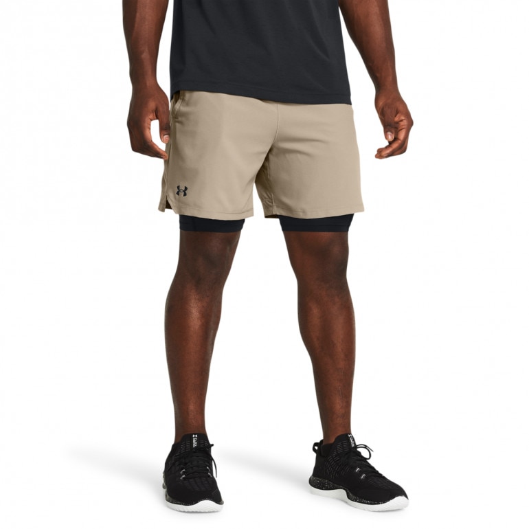 Męskie spodenki treningowe Under Armour UA Vanish Woven 2in1 Shorts - beżowe