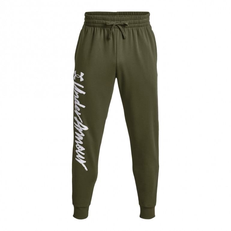 Męskie spodnie dresowe Under Armour UA Rival Fleece Graphic Jgrs - oliwkowe/khaki
