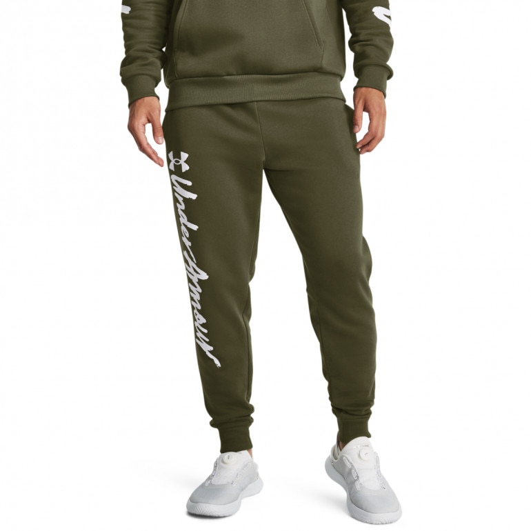 Męskie spodnie dresowe Under Armour UA Rival Fleece Graphic Jgrs - oliwkowe/khaki