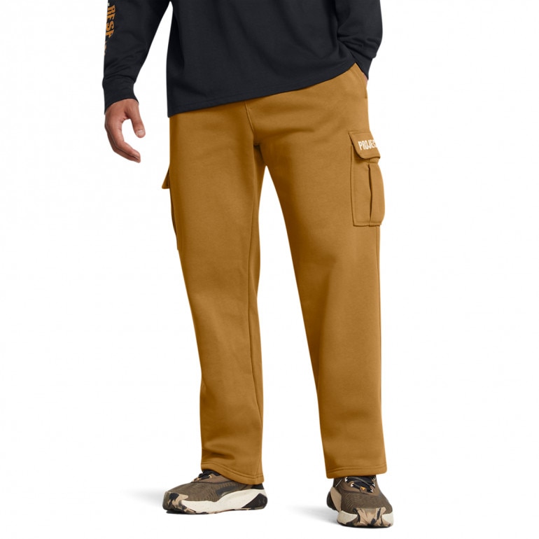 Męskie spodnie treningowe Under Armour Project Rock Icon Fleece Tools Of The Trade Pants - brązowe 