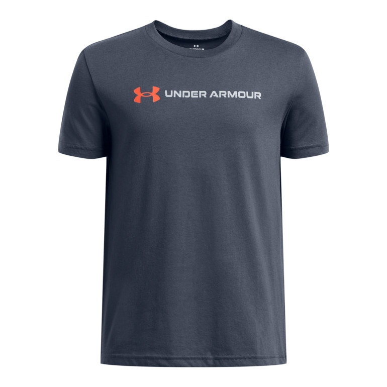 Chłopięcy t-shirt z nadrukiem Under Armour UA B Logo Wordmark SS - szary