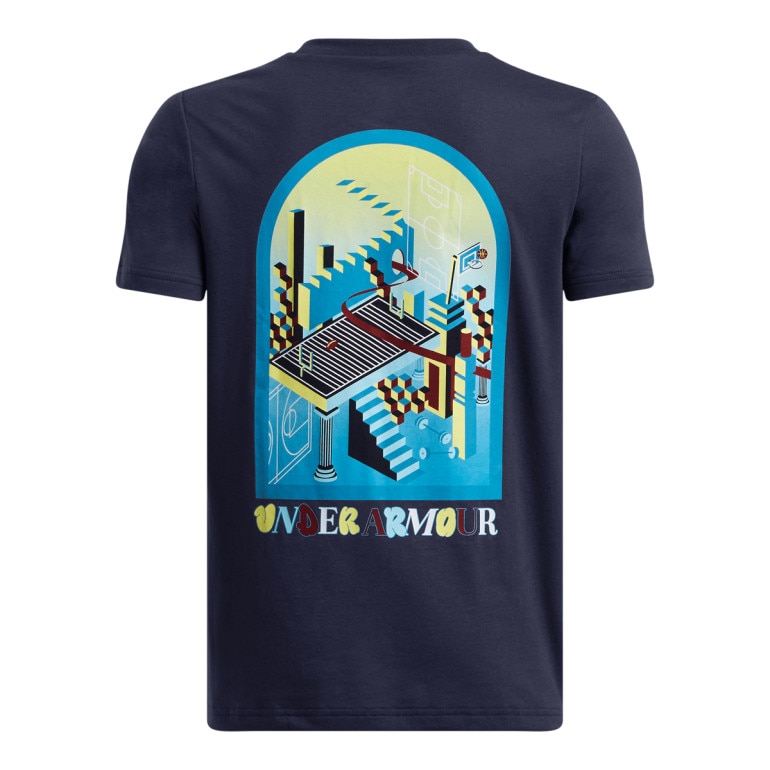 Chłopięcy t-shirt z nadrukiem Under Armour UA B Portal Logo SS - granatowy