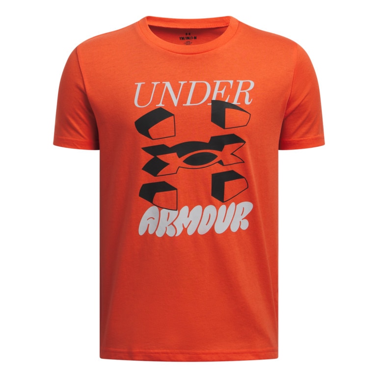 Chłopięcy t-shirt z nadrukiem Under Armour UA B Split Big Logo SS - pomarańczowy