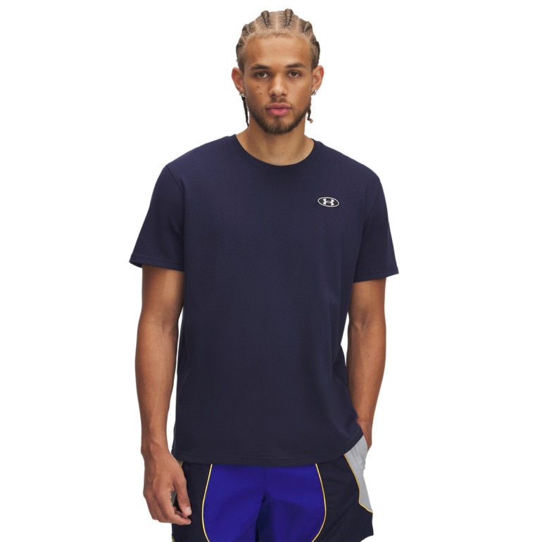 Męski t-shirt z nadrukiem Under Armour UA Hw Lc Patch SS - granatowy