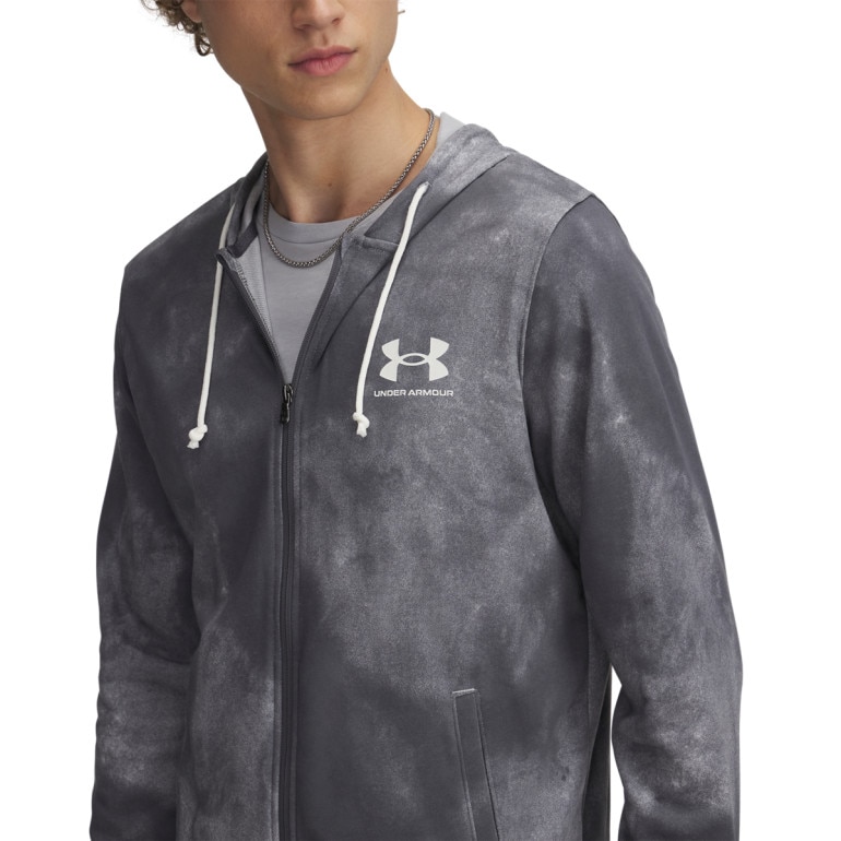 Męska bluza dresowa rozpinana z kapturem Under Armour UA Rival Terry AOP FZ Q1 - szara