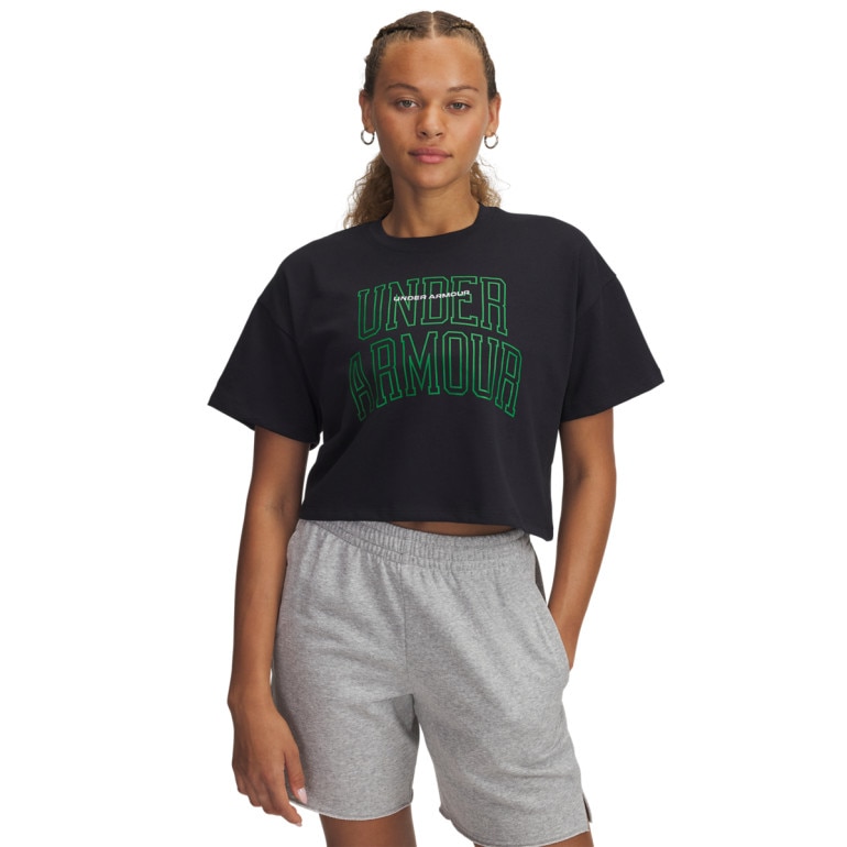 Damski t-shirt crop-top z nadrukiem Under Armour UA W Varsity Mix HW SS Crop - czarny