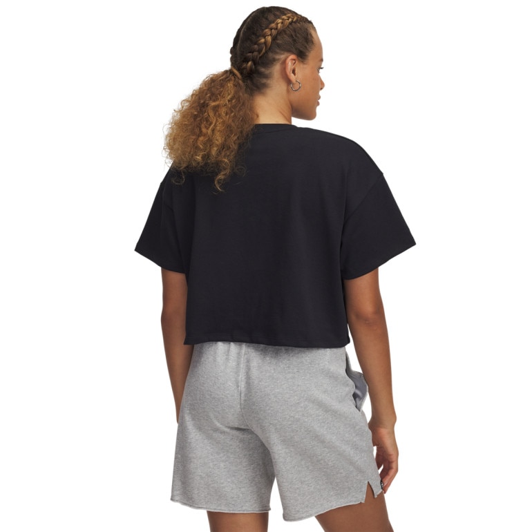 Damski t-shirt crop-top z nadrukiem Under Armour UA W Varsity Mix HW SS Crop - czarny