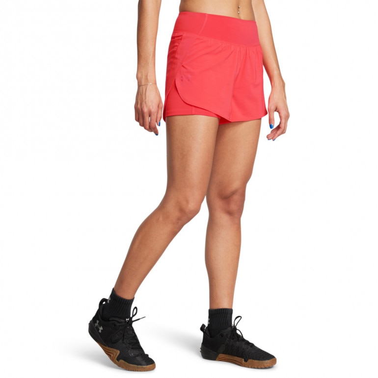 Damskie spodenki treningowe Under Armour Flex Woven 2-In-1 Short - czerwone