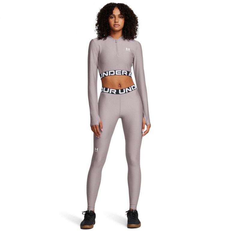 Damski longsleeve treningowy Under Armour Heatgear Rib 1/4 Zip Ls - beżowy