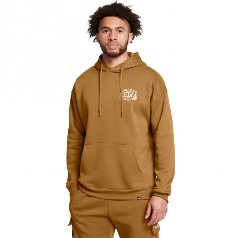 Męska bluza treningowa nierozpinana bez kaptura Under Armour Project Rock Icon Fleece Hoodie - brązowa 