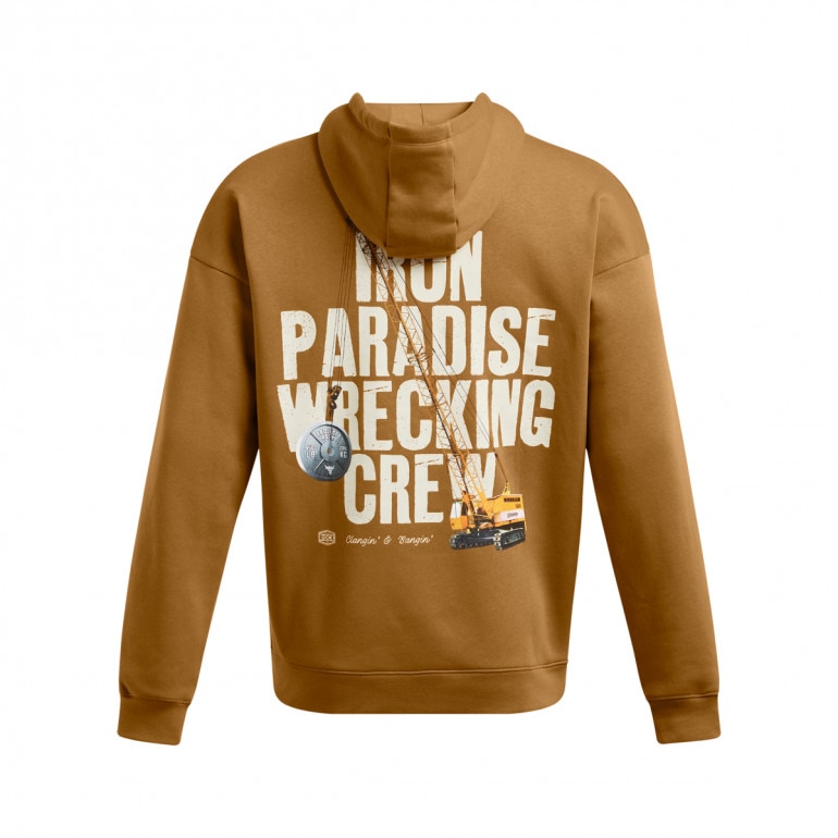 Męska bluza treningowa nierozpinana bez kaptura Under Armour Project Rock Icon Fleece Hoodie - brązowa 