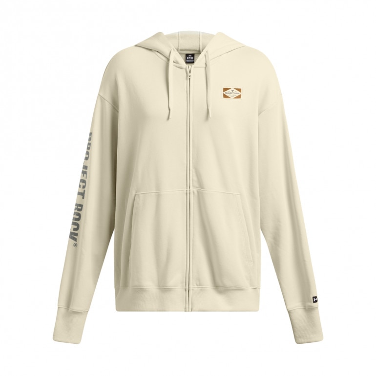 Damska bluza dresowa rozpinana z kapturem Under Armour Project Rock W Hwt Fz Hard At Wrk - beżowa