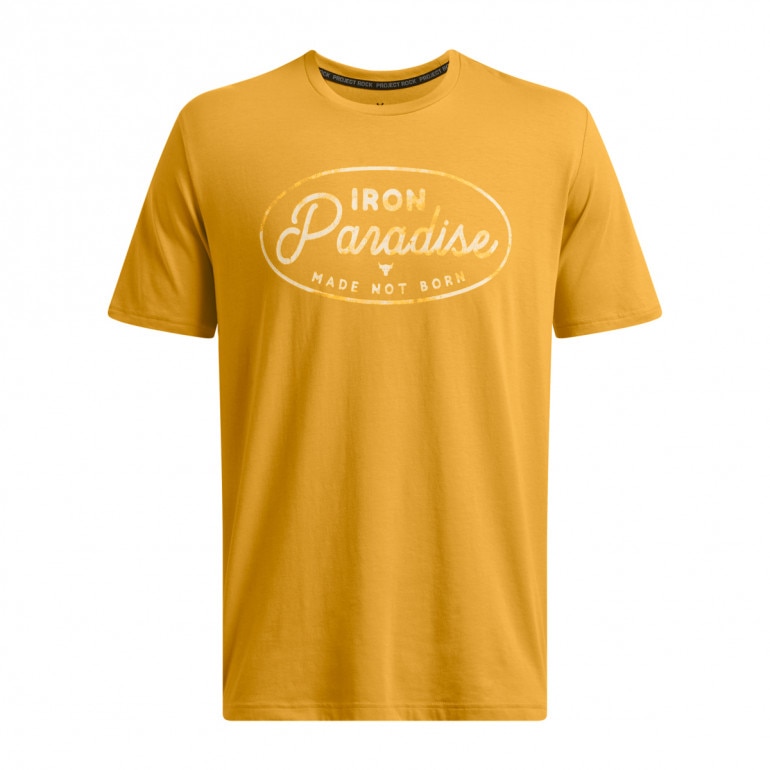 Męski t-shirt z nadrukiem Under Armour Project Rock Made Not Born Short Sleeve - żółty 