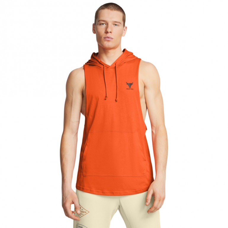 Męski top treningowy Under Armour UA Men's Project Rock Sleeveless Hoodie - pomarańczowy 