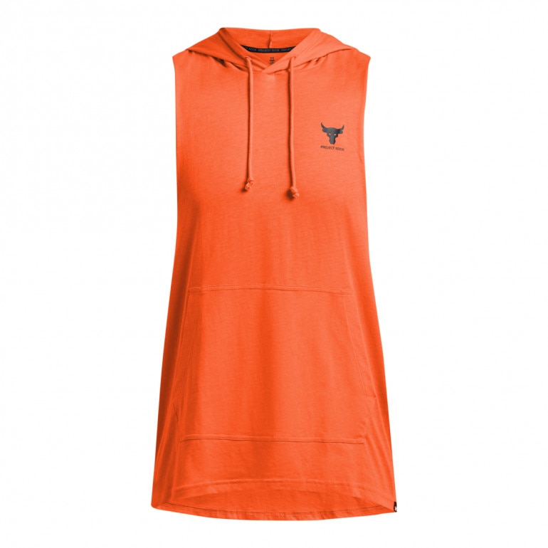Męski top treningowy Under Armour UA Men's Project Rock Sleeveless Hoodie - pomarańczowy 