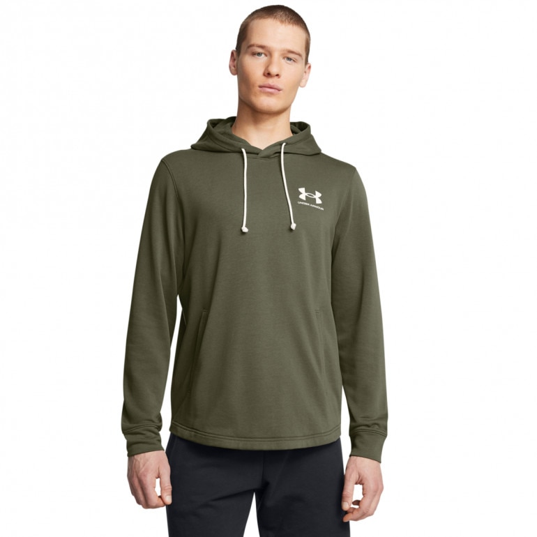 Męska bluza dresowa nierozpinana z kapturem Under Armour UA Rival Terry Lc Hd - oliwkowa/khaki